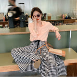 lovefery  New Summer New Plaid Wide-Leg Skort Elastic High Waist Slimming All-Matching Trousers Loose Casual Pants for Women