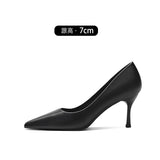 Women's Work Shoes Business Ol Pumps Stiletto Mid-Heel High Heel  Spring New Fine Heel with Black Suede Ceremonial Shoes