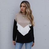 LOVEFERY Autumn New popular 2025 Color Matching Crew Neck Long Sleeve Knitted Bottom Shirt Pullover Women's Top