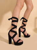 Chic Asymmetrical Strap Platform Heels