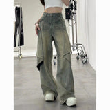 Plus Size Retro Washed Variable Slightly Flared Jeans Women's American High Waist Straight Loose Wide Leg Drape Long Pants