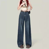 Retro Wide Leg Jeans Women's Spring 2024 New High Waist Slimming Cross-Body Design Sense Pear Shapes Pants