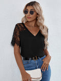 Temperament Commuter Lace Short Sleeve Loose Pullover Solid Color T-Shirt