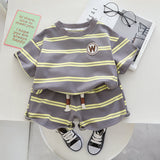 LOVEFERY Boys Summer Suit  New Children's Striped T-shirt Color Matching Children's Sports Short-Sleeved Shorts Two-Piece Summer