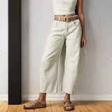 lovefery  New Cross-Border  Fashion Casual Women's Loose Wide-Leg Pants Mid-Bottom Waist Wash Denim Trousers