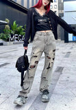 Autumn 2024 New High Waist Thin Looking Cool Jeans Women's Retro High Street Small Ripped Jeans