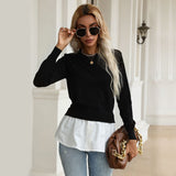 LOVEFERY New popular autumn new product fashion shirt splicing top pullover fake two-piece knitted sweater women's clothing