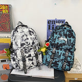 Large Capacity Schoolbag Men's Mori Personality Graffiti Printing Couple Backpack Women's Harajuku Junior High School and College Student Backpack