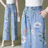 lovefery  9258 Lyocell Jeans Wide Leg Pants Cropped Middle-Aged Women's Pants Colorful Pants Chinese Style Mom Culottes Summer Cool