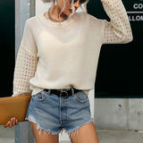 LOVEFERY New new popular autumn thin top round neck long sleeve hollow knitted sweater Japanese Popular trade women's clothing