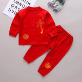 LOVEFERY Red Baby Full Moon Festive Clothes Newborn Child Hundred Days Cotton Products Summer and Autumn New Baby Stand Collar Suit