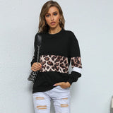 LOVEFERY  Popular trade women's clothing popular autumn 2025 contrasting color pullover top round neck fashion street leopard print splicing sweater