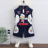 LOVEFERY Ultraman Clothes Boys Summer Suit  New Fashionable Pu Handsome Children's Summer Short Sleeve Motorcycle Clothing Tide