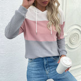 LOVEFERY popular autumn new striped Japanese knitted sweater  New explosion hooded waffle top Popular trade