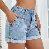 35857#  Women's Clothing Ins Loose All-Matching Slimming Curling Denim Shorts