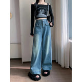 lovefery  Spring and Autumn High Waist Narrow Wide Leg Jeans Women's Slimming New Straight Loose Drooping Trousers Mop Pants