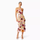 LOVEFERY popular spring clothing 2025 sexy sleeveless color three-dimensional flower embroidery slim-fit hip-wrapped tube top dress medium and long dress