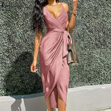 Starling Satin Wrap Midi Dress - Peach