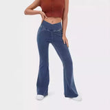 2024 Summer New Elastic Denim Bell-Bottom Pants plus Size Women's Elastic Fabric Model Yoga Pants