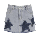 Star Patch Washed Denim Skirt