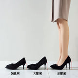 Women's High Heels  Spring and Autumn New Black Thin Heel Pointed Toe Shallow Mouth Suede Work Shoes Foreign Trade plus Size Ceremonial Shoes