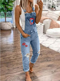 Suspender Trousers for Women New European and American New  Wish Hot Sale Hot-Selling Floral-Print Washed Jeans