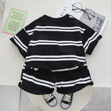 LOVEFERY Boys Summer Suit  New Children's Striped T-shirt Color Matching Children's Sports Short-Sleeved Shorts Two-Piece Summer