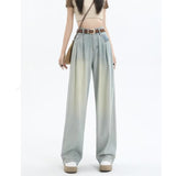 Retro Wide Leg Jeans Women's Spring 2024 New High Waist Slimming Cross-Body Design Sense Pear Shapes Pants