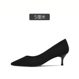 Women's Work Shoes Business Ol Pumps Stiletto Mid-Heel High Heel  Spring New Fine Heel with Black Suede Ceremonial Shoes