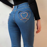 lovefery - Rainbow Love Heart Bell Bottom Jeans ~ HANDMADE