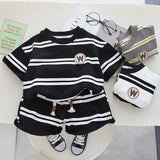 LOVEFERY Boys Summer Suit  New Children's Striped T-shirt Color Matching Children's Sports Short-Sleeved Shorts Two-Piece Summer