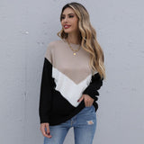 LOVEFERY Autumn New popular 2025 Color Matching Crew Neck Long Sleeve Knitted Bottom Shirt Pullover Women's Top