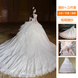 lovefery off-Shoulder Wedding Dress Bride  New Main Yarn Texture  Heavy Industry Small Man Go out Light Yarn Tail