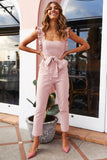 Solid Sling Belt Jumpsuit - Pink