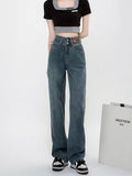 In Stock Wide Leg Jeans Women's Autumn 2024 New Small High Waist Straight Pants Loose Slimming Draped Pants