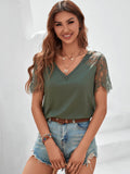 Temperament Commuter Lace Short Sleeve Loose Pullover Solid Color T-Shirt