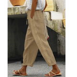 lovefery  Stitching  Women's Clothes Casual Pants Elegant Cotton and Linen Commuter Cropped Pants Straight Pants Sweet