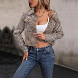 LOVEFERY Hot autumn new plaid jacket 2025 short lapel top splicing plaid jacket