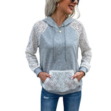 LOVEFERY Popular, 2025,  New Autumn Women's  Pullover Hooded Top Lace Hollow Splicing Sweater Hoodie