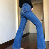 lovefery - Rainbow Love Heart Bell Bottom Jeans ~ HANDMADE