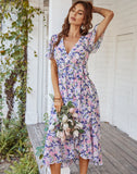 There She Goes Floral Ruffle Maxi Dress