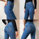 lovefery - Rainbow Love Heart Bell Bottom Jeans ~ HANDMADE