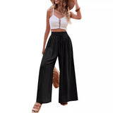 lovefery  Women's Summer Wide-Leg Casual Pants Lightweight Adjustable High Waist Lace-up Loose Trousers