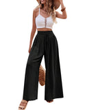 lovefery  Women's Summer Wide-Leg Casual Pants Lightweight Adjustable High Waist Lace-up Loose Trousers