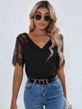 Temperament Commuter Lace Short Sleeve Loose Pullover Solid Color T-Shirt