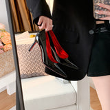 In Stock! Pumps Spring  Black Sexy Pointed Toe Shallow Mouth-43 Elegant Patent Leather Red Bottom Stiletto Heels for Women