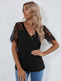 Temperament Commuter Lace Short Sleeve Loose Pullover Solid Color T-Shirt