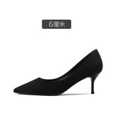 Women's Work Shoes Business Ol Pumps Stiletto Mid-Heel High Heel  Spring New Fine Heel with Black Suede Ceremonial Shoes