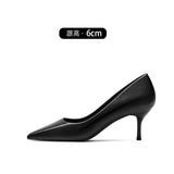 Women's Work Shoes Business Ol Pumps Stiletto Mid-Heel High Heel  Spring New Fine Heel with Black Suede Ceremonial Shoes