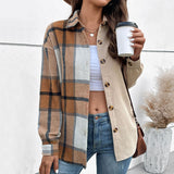 LOVEFERY 2025   women's clothing new long-sleeved plaid top color matching  retro lapel cardigan jacket